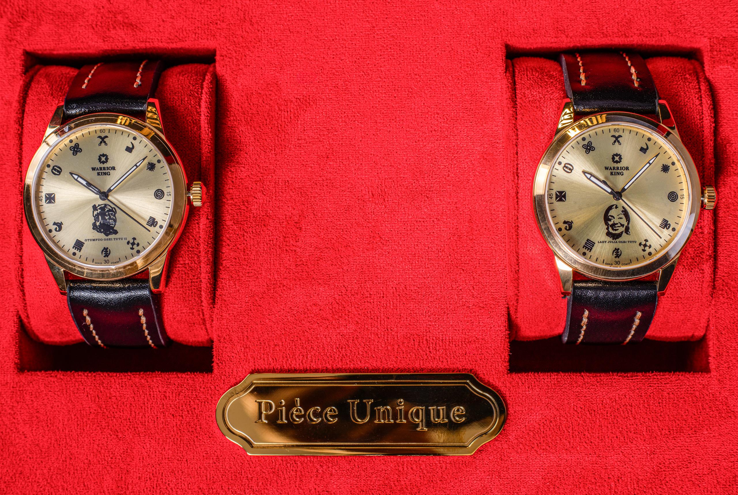 Asantehene receiving the solid gold timepiece from Warrior King Watches